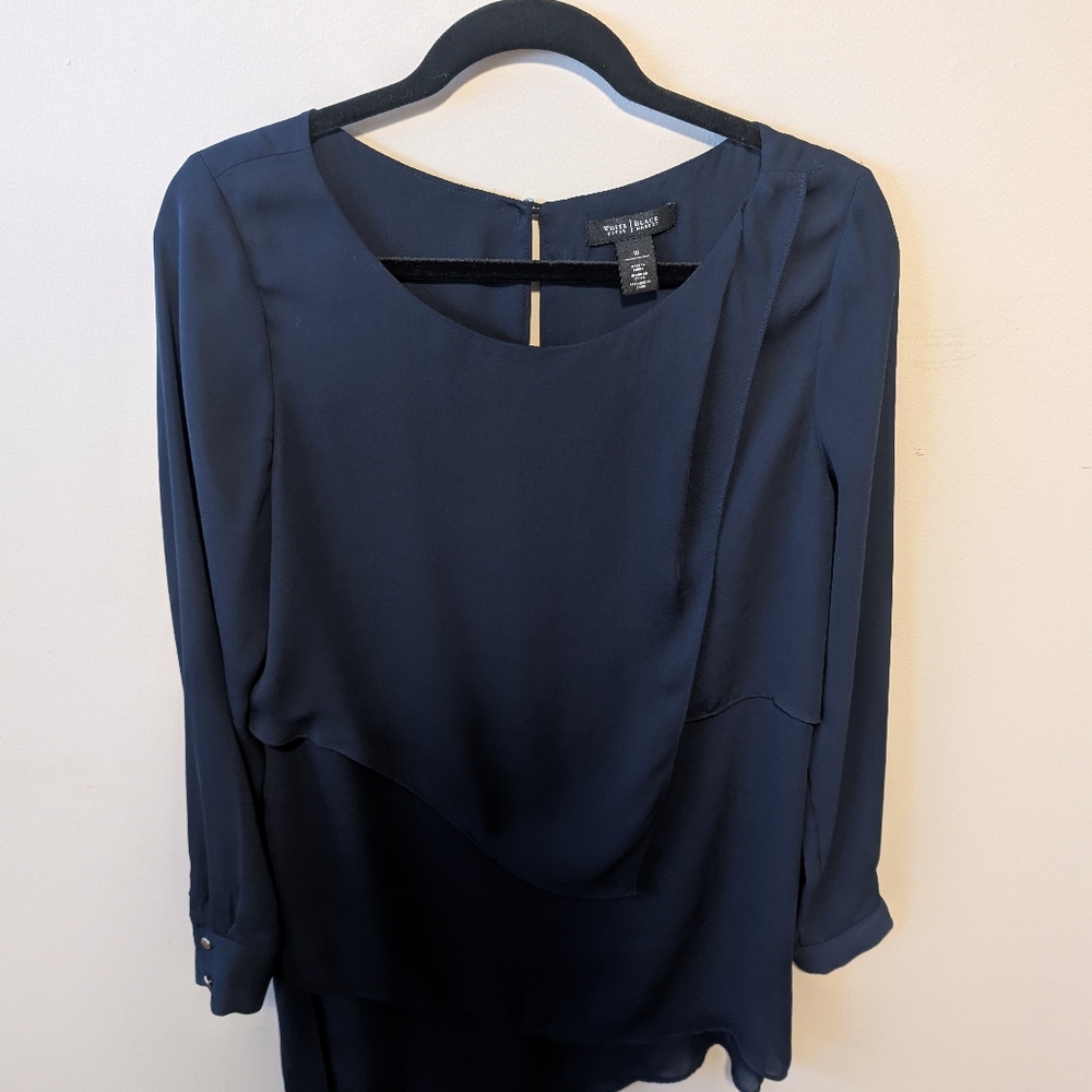 White House Black Market Navy Asymmetric Layered Tunic Top